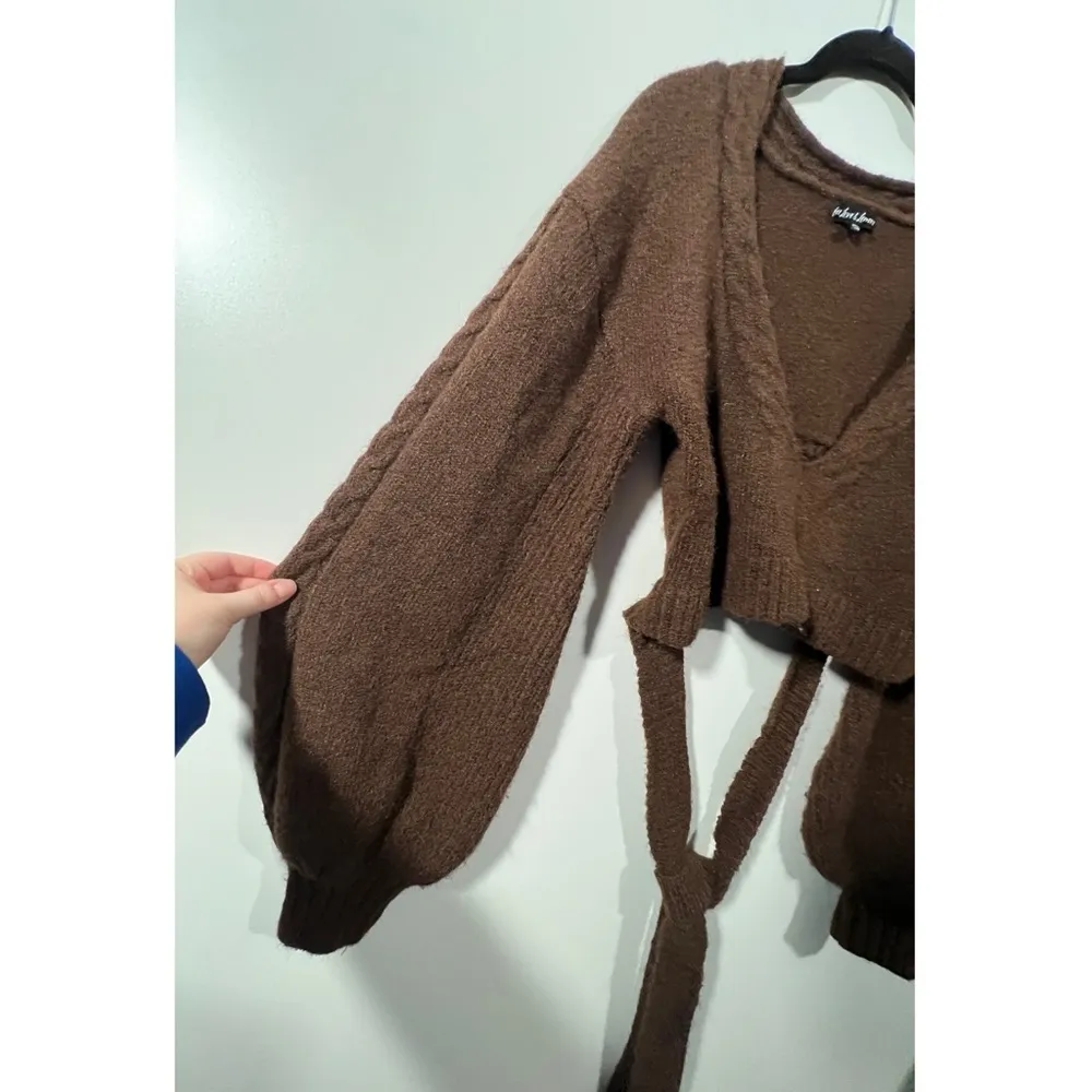 For Love & Lemons Cropped Amelia Sweater Chic Brown Knit with Back Tie Size XL - Image 7