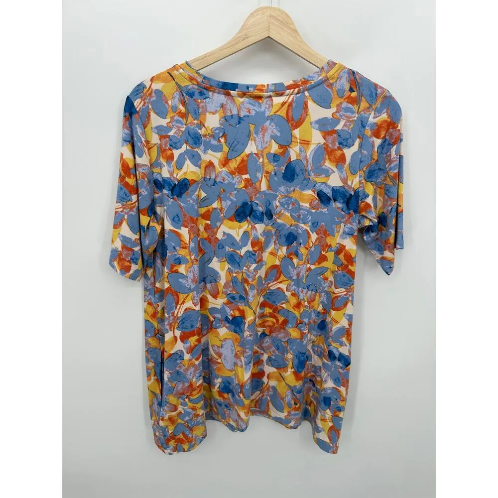 LOGO by Lori Goldstein Tunic Top Women Small Floral Printed Sharkbite Hem Pocket - Image 2