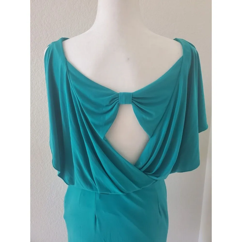 Jessica Simpson Size 4 Woman's Turquoise Blue Green Dress Flutter Sleeves Drape - Image 5