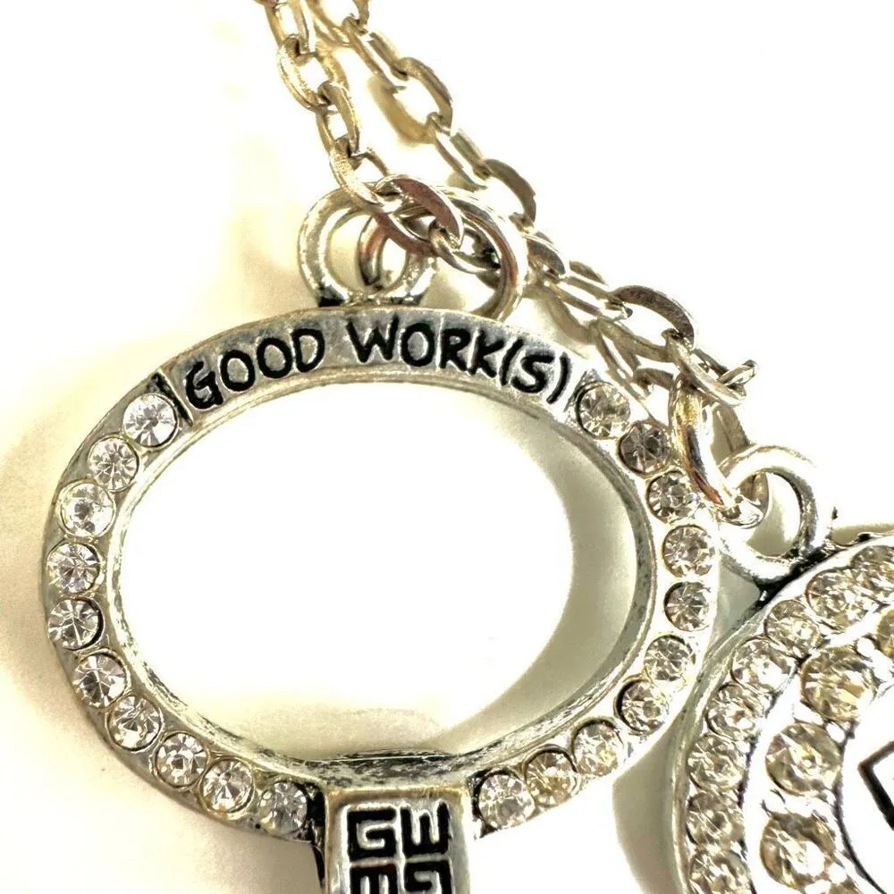 Good Work(s) “Be Strong” rhinestone key necklace on a silver chain - Image 12