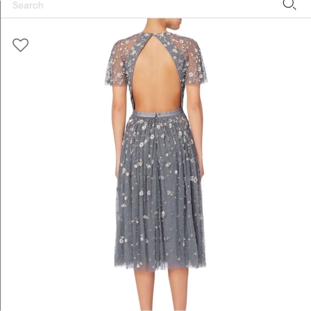 Needle & Thread Comet Midi Dress Size 2 XS Blue Gray Lavender Beaded Open Back - Image 3