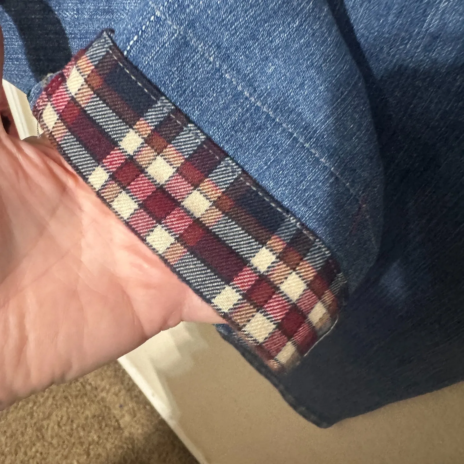 White Crow Jeans Womens 26 Patchwork distressed boho flannel lined grunge - Image 7