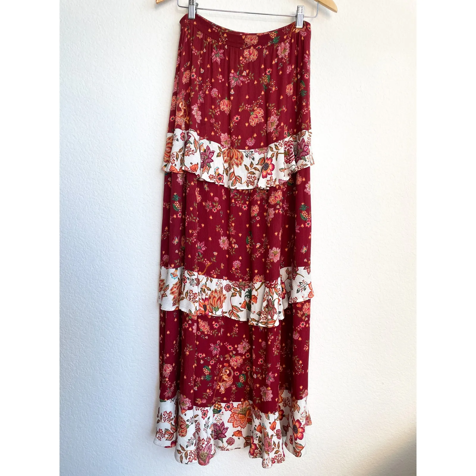 FARM RIO Antrhopologie Portia Red Ruffle Floral Maxi Skirt - Image 4