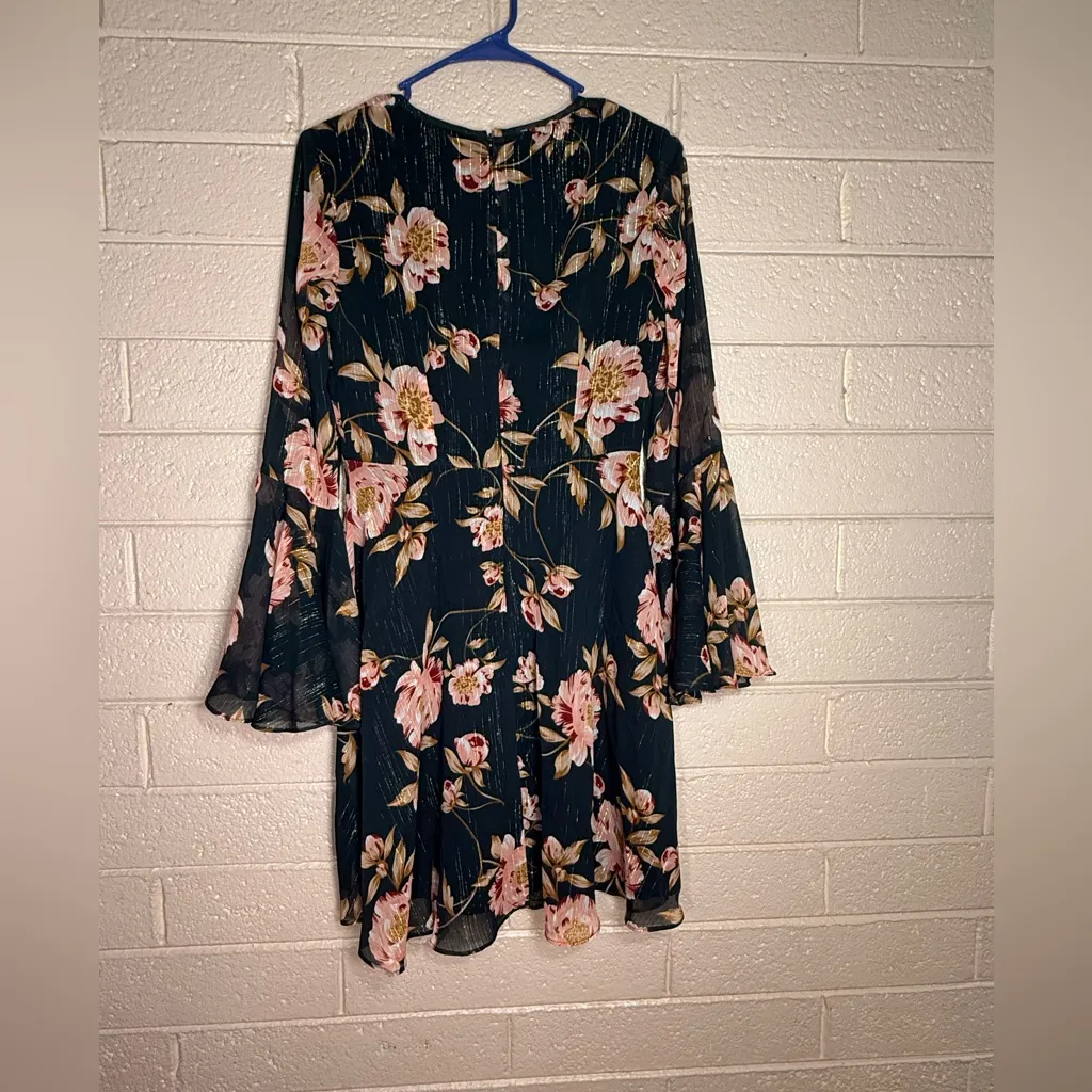 Donna Morgan Black and Pink Floral Long Sleeve Dress - Image 3