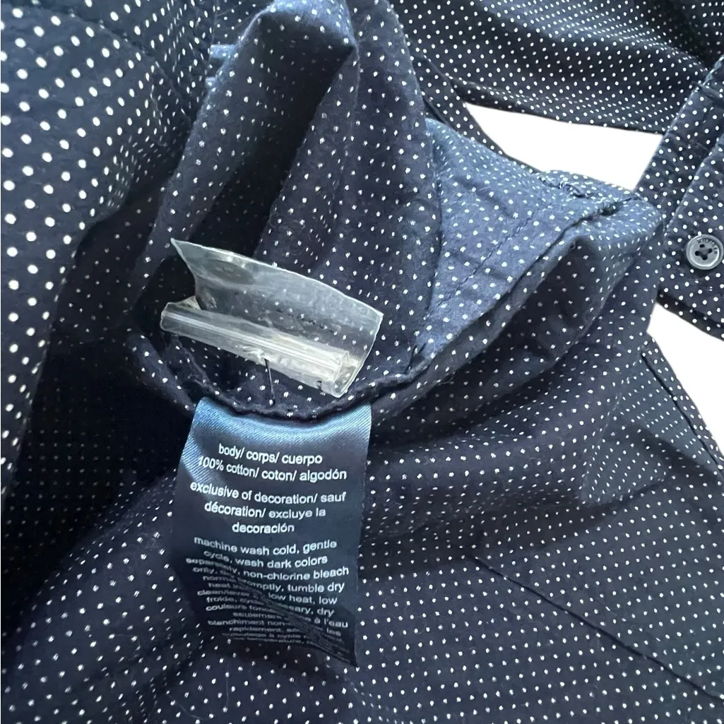 Navy and White Polka Dot Button-Up Shirt - Image 3