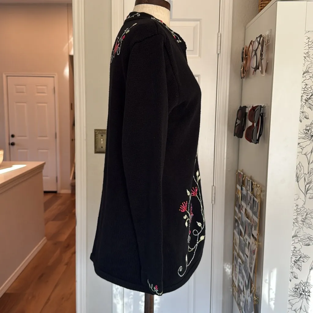 Storybook knits butterfly garden embroidered zip up cardigan Black - Image 8