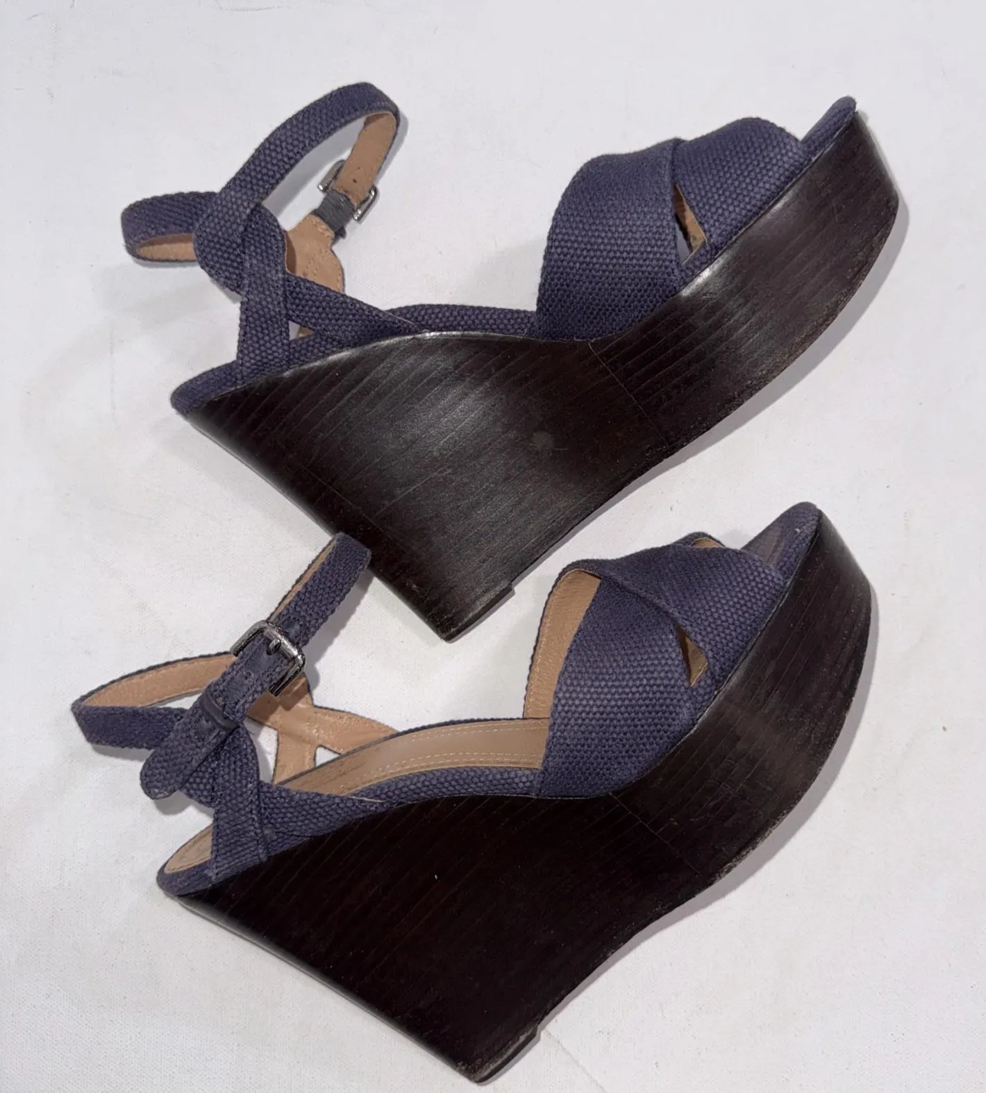 Brooks Brothers Minimalist Blue Classic Preppy Designer Platform Wedges Sandals - Image 1