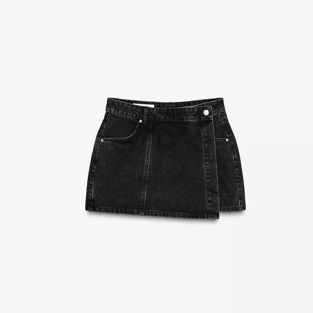 ZARA  Black Denim Wrap Skirt - Image 6