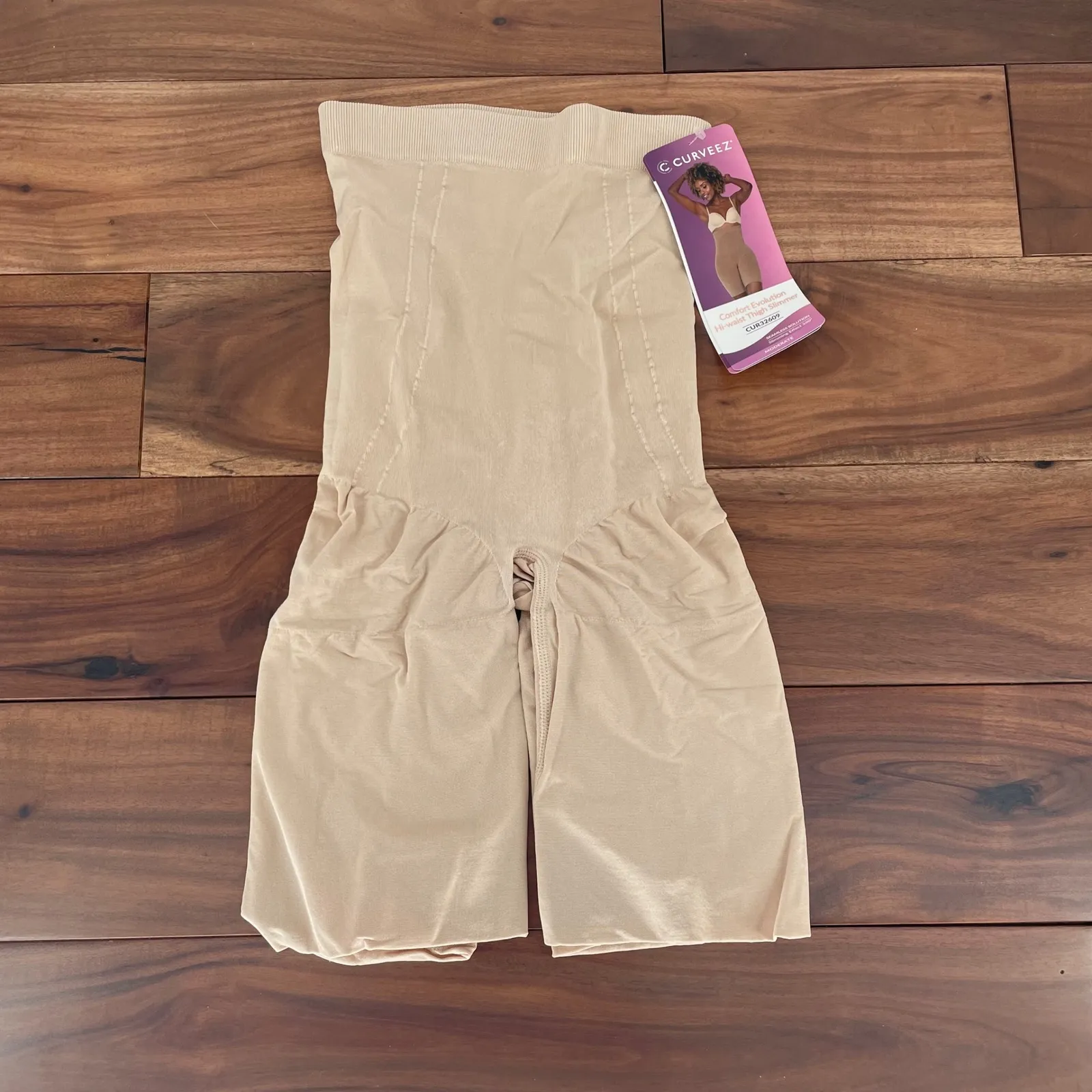 CURVEEZ Comfort Evolution Hi Waist Thigh Slimmer Gloss Nude Size L Tan Size L - Image 5