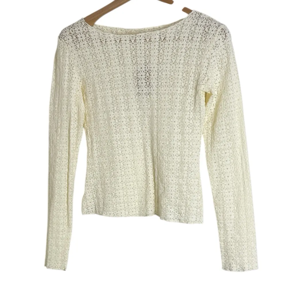 NATURAL LIFE Long Sleeve Floral Lace Layering Crochet Top size S - Image 4
