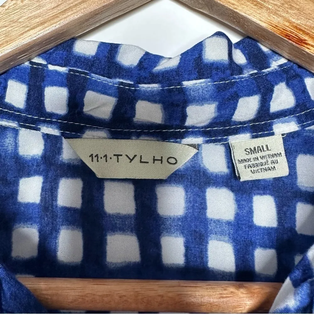 Anthropologie 11•1•TYLHO Adanne Blue Check Swing Blouse Top Size Small - Image 6