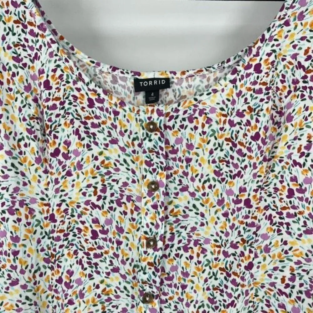 Torrid Fit‎ And Flare Floral Tie Back Stretch Challis Button-Front Tank Size 4X - Image 6