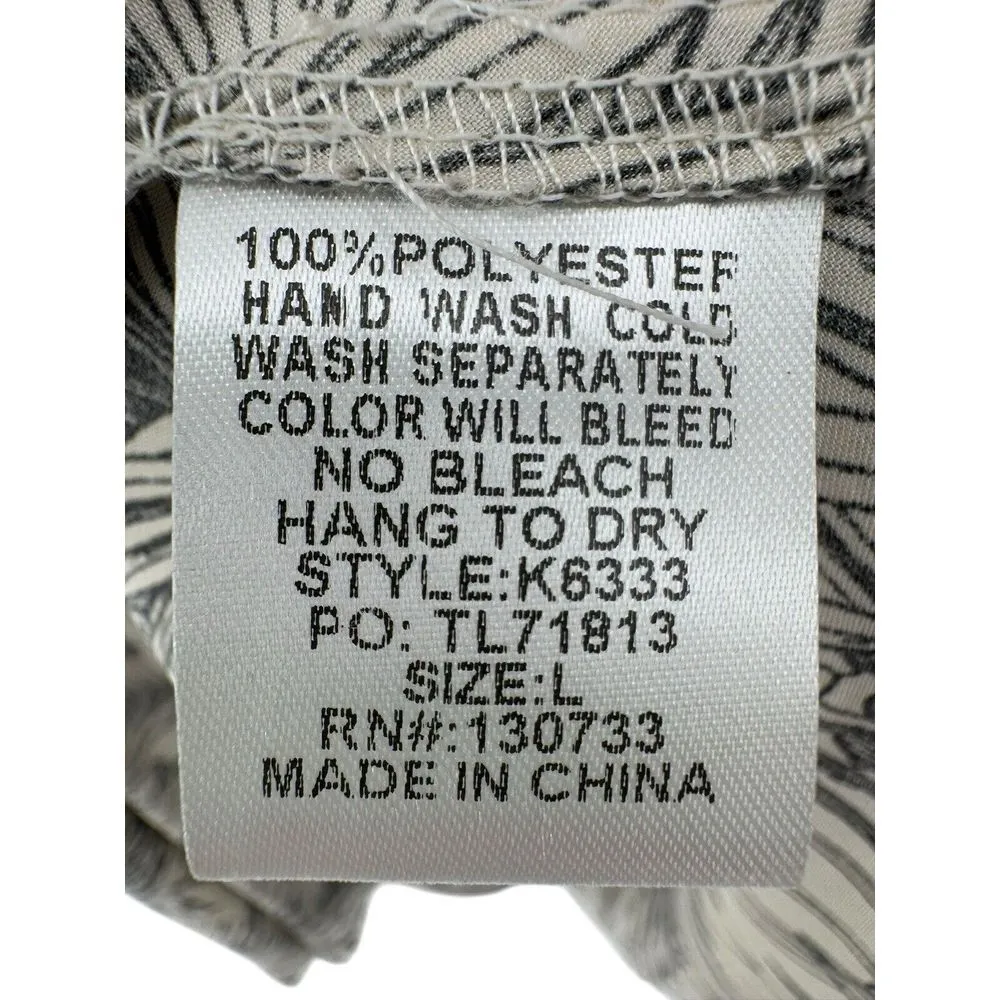 Umgee Womens Large Mini Dress Long Sleeve Tropical Print Silky Tie Waist Buttons - Image 5