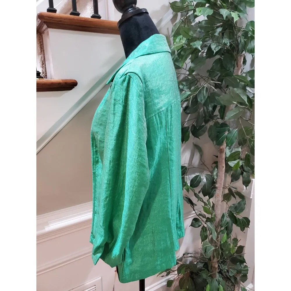 Choices Women's Green Rayon Open Front Long Sleeve Blazer Jacket Size Large - Image 5