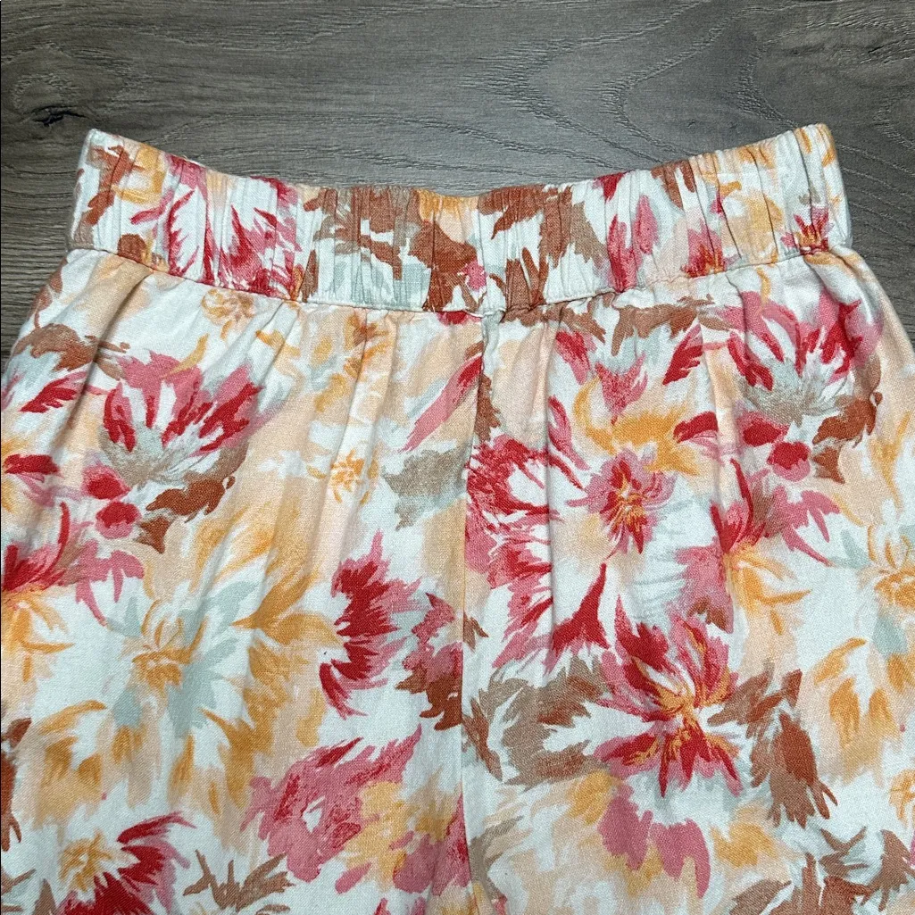 Abercrombie & Fitch High Rise Wide Leg Pleated Linen Floral Pants Orange Pink XS - Image 6