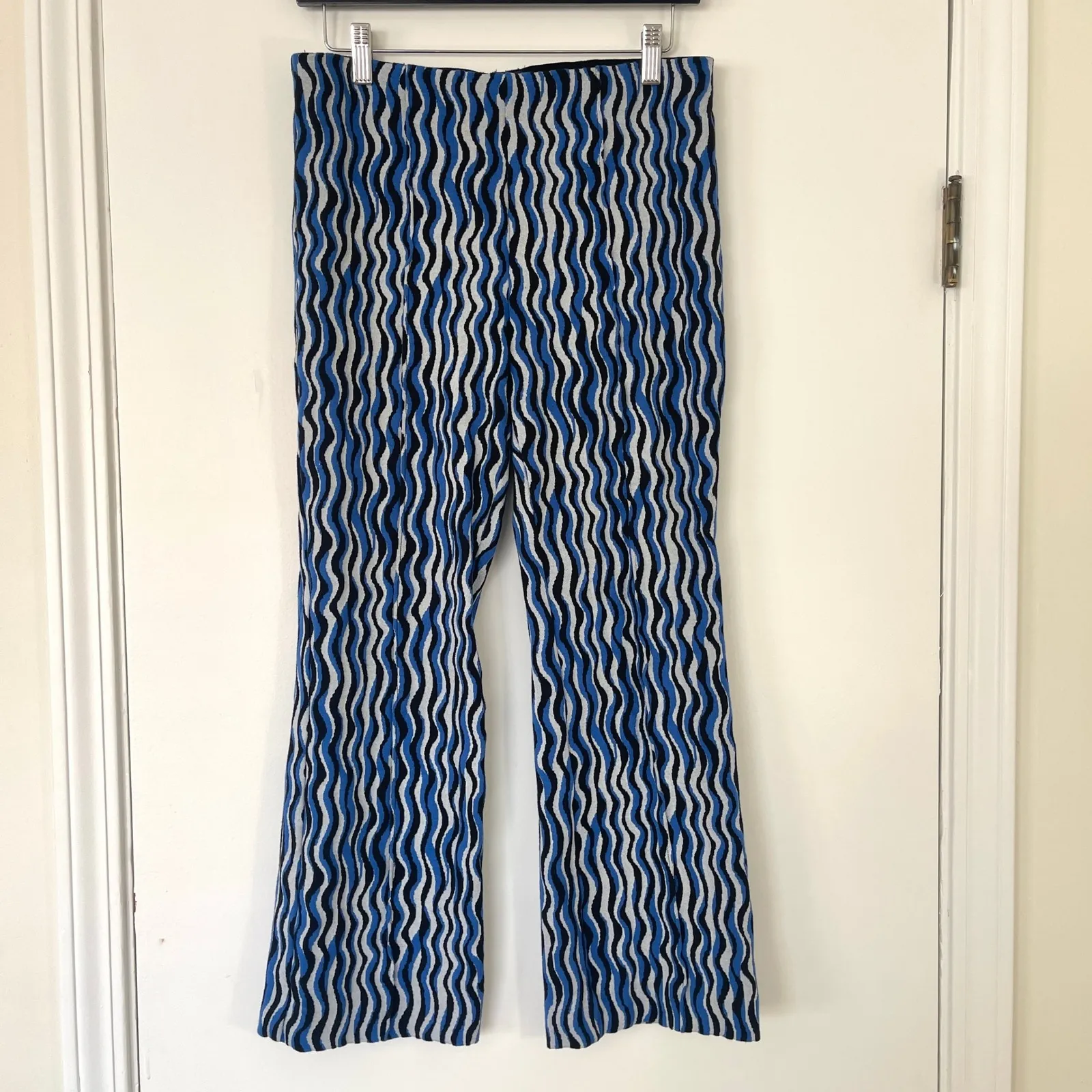 Maeve by Anthropologie Margot Cropped Kick Flare Pants Blue White Black Small‎ - Image 2