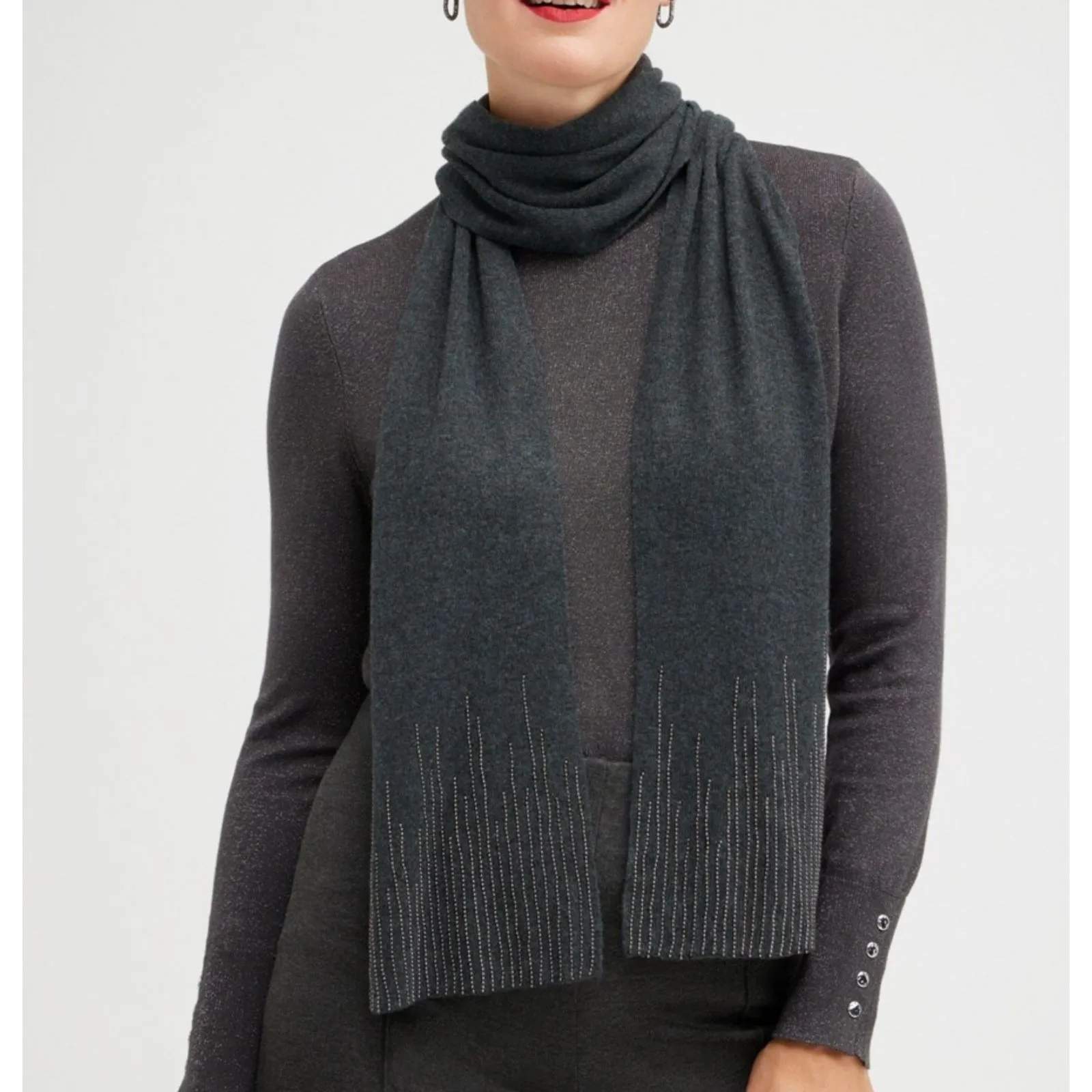 CHICOS Cashmere‎ Blend Beaded Embellished Scarf NWT - Image 2