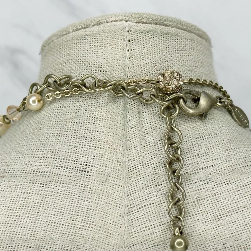 Chico's  Rhinestone and Faux Pearl Beaded Long Gold Tone Necklace - Image 7