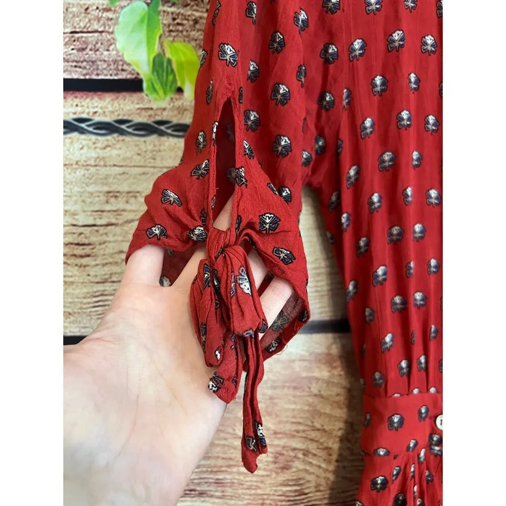 Revolve Faithfull the Brand Mini Wrap Dress Women's US 4 Red Floral Butterfly - Image 2