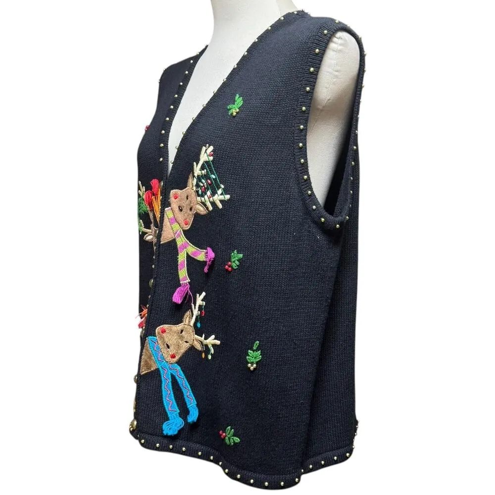 Hampshire Studio Snow Sweater Vest Reindeer Black XL - Image 3