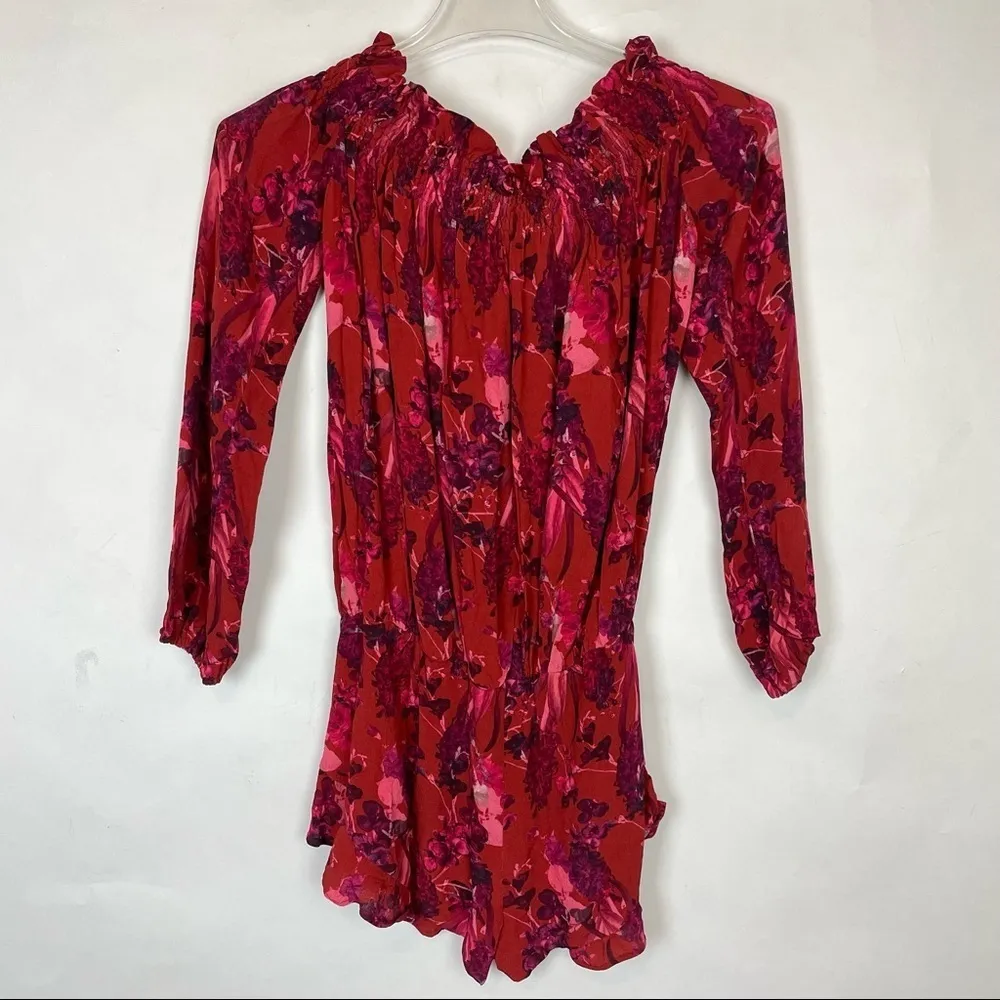 NEW Beach Riot Size small Red Lantern Romper off the shoulder floral Long Sleeve - Image 6