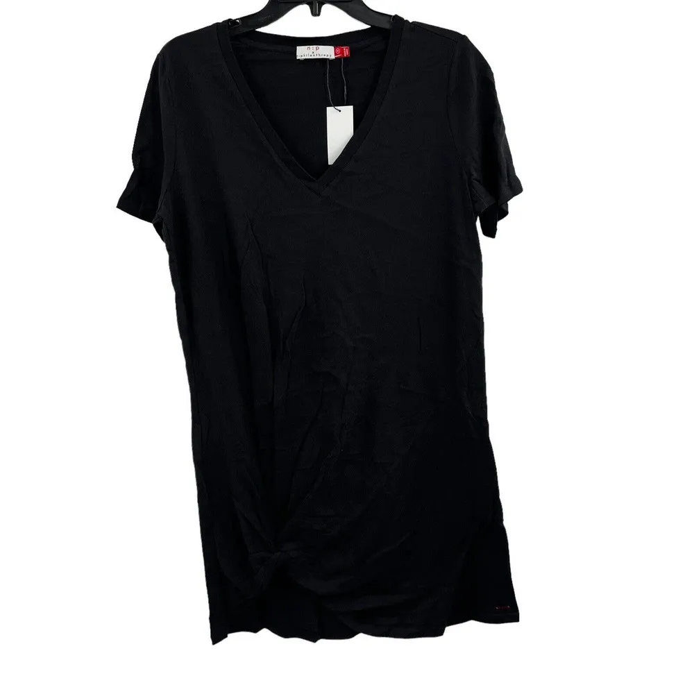 n:PHILANTHROPY Black Leonardo Knot Front Short Casual Shirtdress Black Med New - Image 12