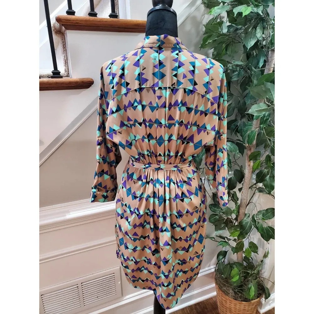 Attention Women's Multicolor Polyester Collared Long Sleeve Knee Length Dress M - Image 8