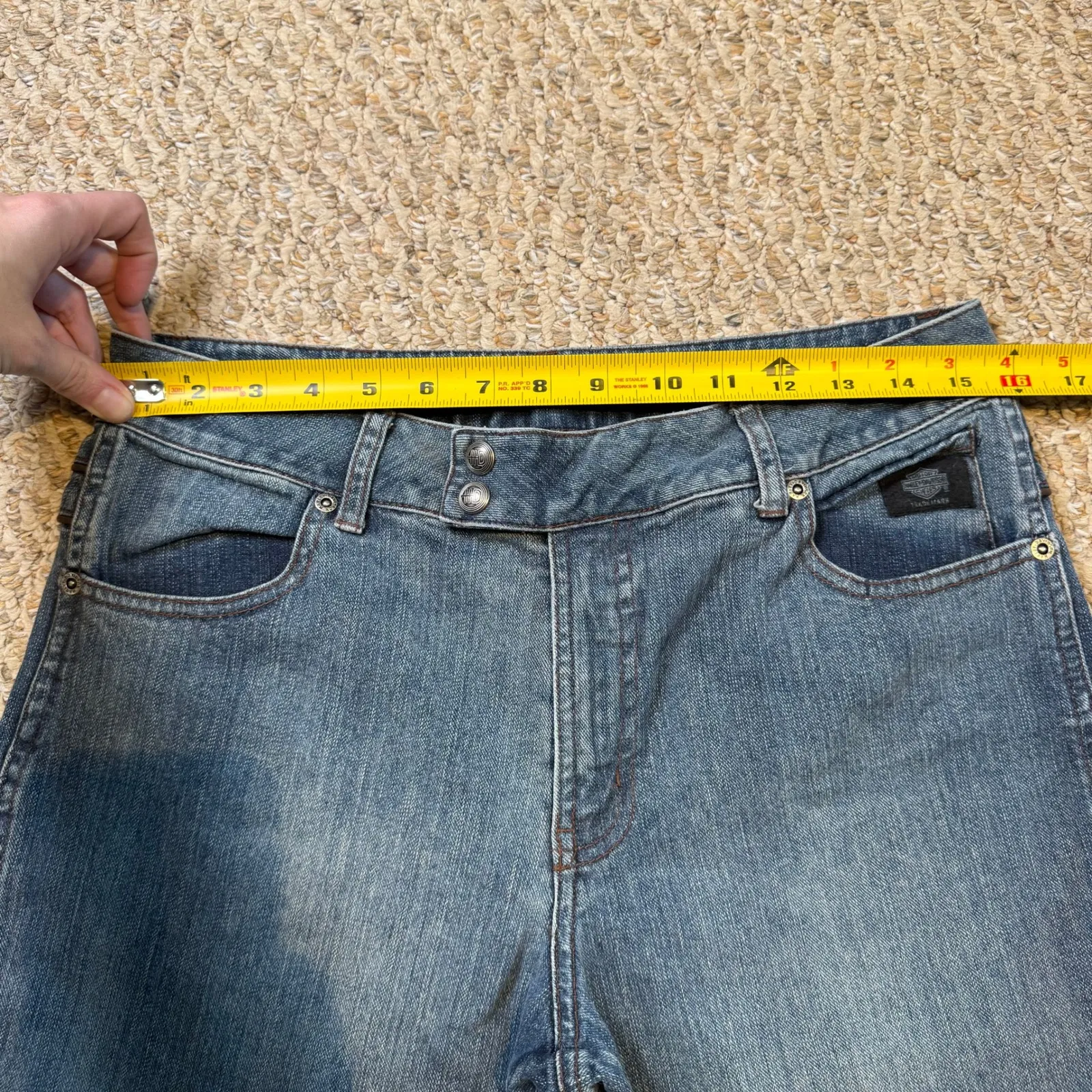 Harley Davidson Women's Denim Bootcut Jeans Side Snap Button Blue Size 8 Grunge - Image 8