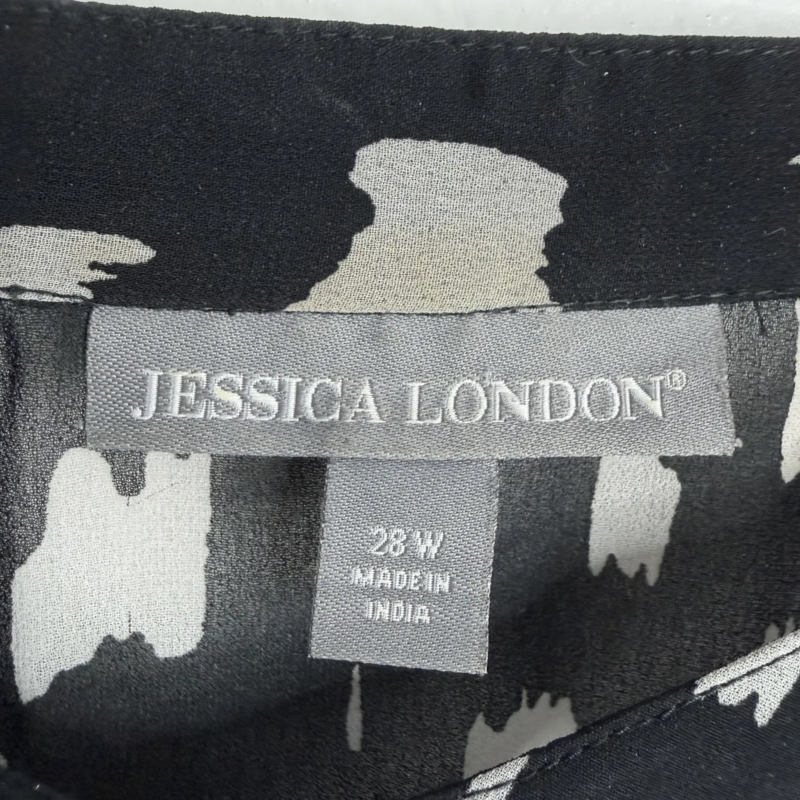 Jessica London Plus 28W Abstract Brushstroke Chiffon Tunic Blouse Black White - Image 3