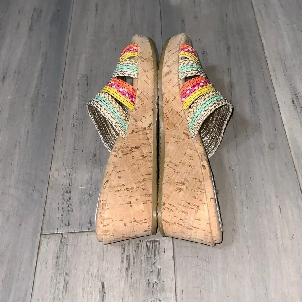 Eric Javits Colorful Braided Cork Summer Open Toe Wedge Sandals 6.5 - Image 7