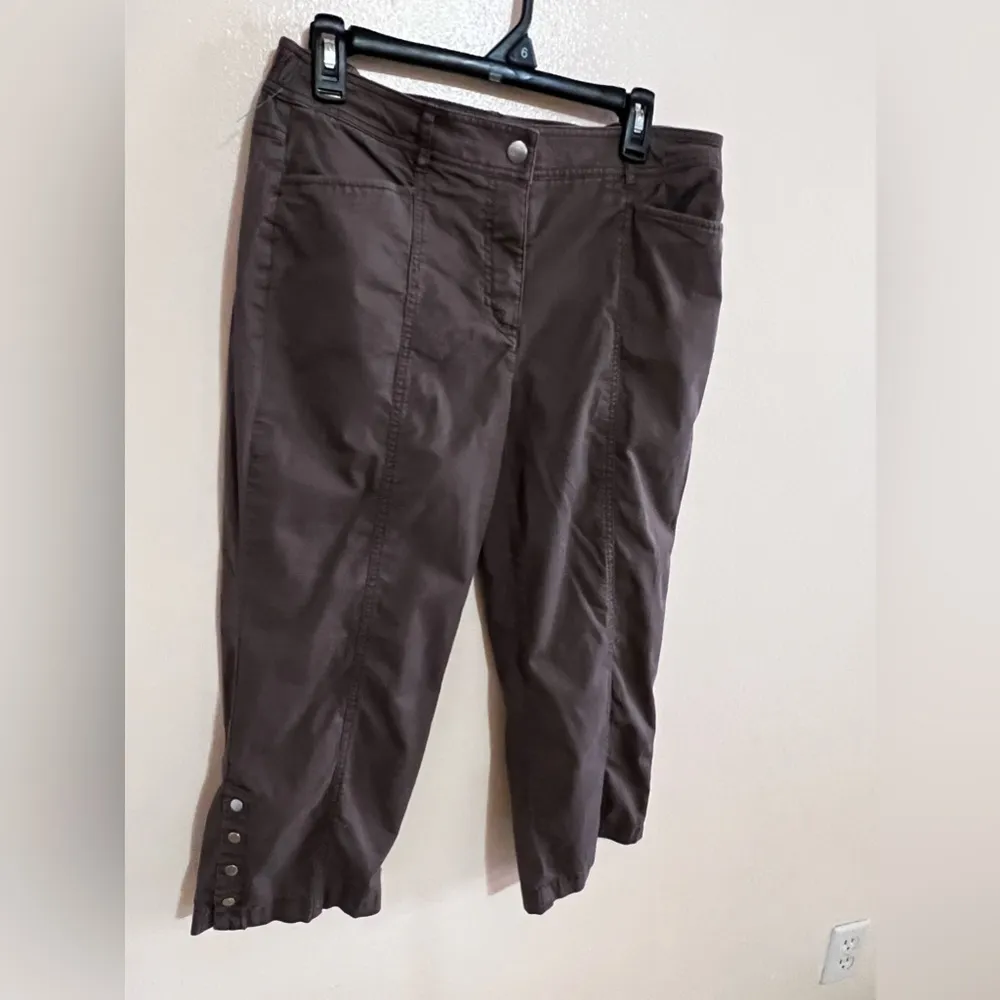 JM Collection Capri Crop Casual Pants Full Elastic Waist Size 8 Brown Check - Image 5