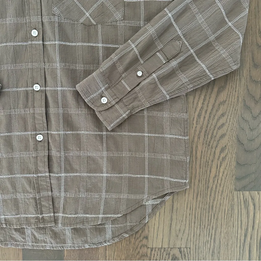 Current/Elliott The Boyfriend Plaid Embroidered Button Shirt Brown White 1 / S - Image 4