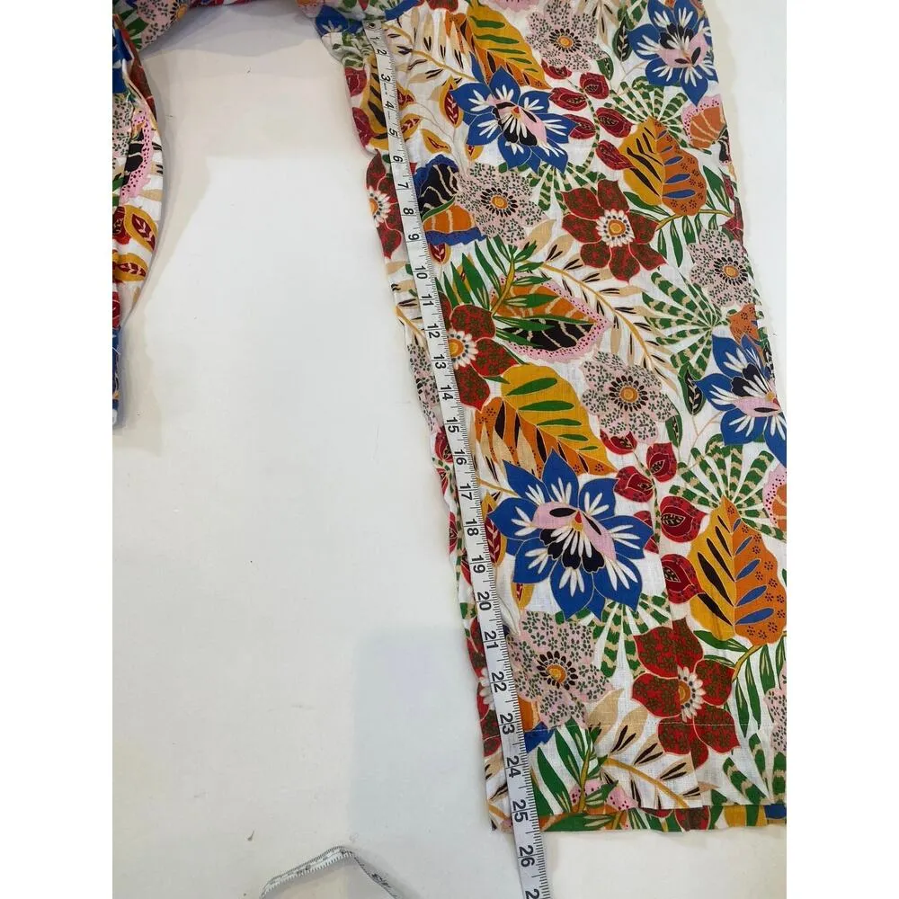C&C California Casual Tropical Floral Print Linen Wide Leg Pants Sz Lg Colorful - Image 11