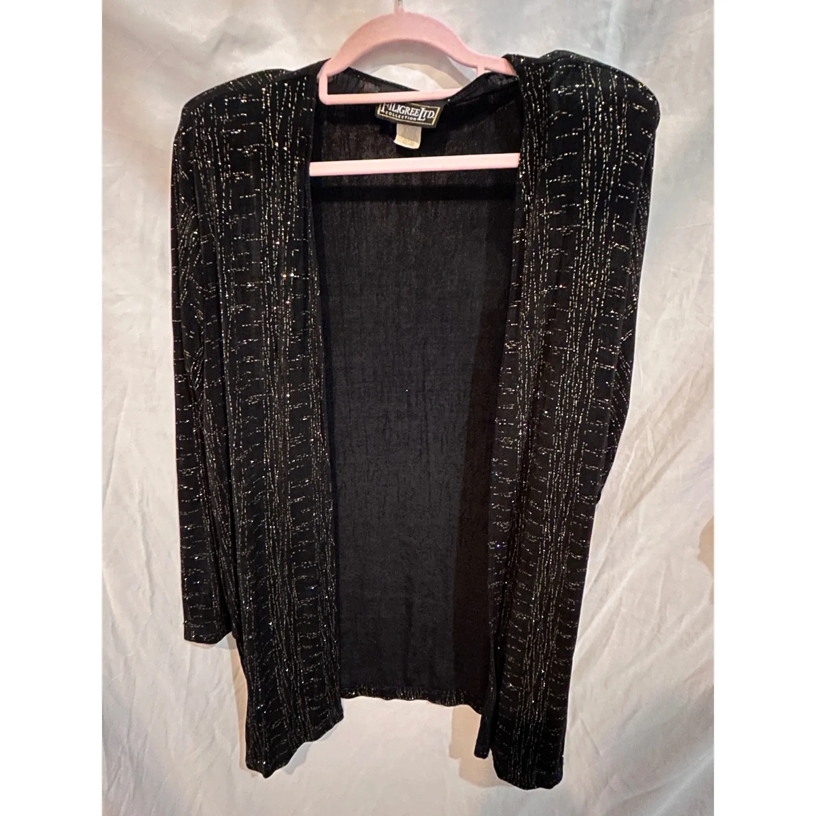 Rate LTD Black Sparkle Mesh Knit Cardigan Jacket Size 16 Vintage - Image 2