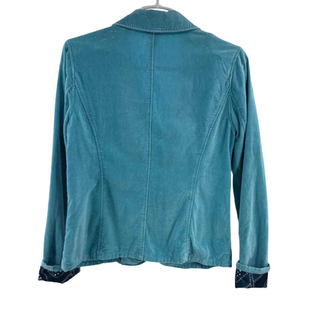 Sundance Aqua Women's Blazer velvet contrast cuff 2 casual professional preppy Blue - Image 2
