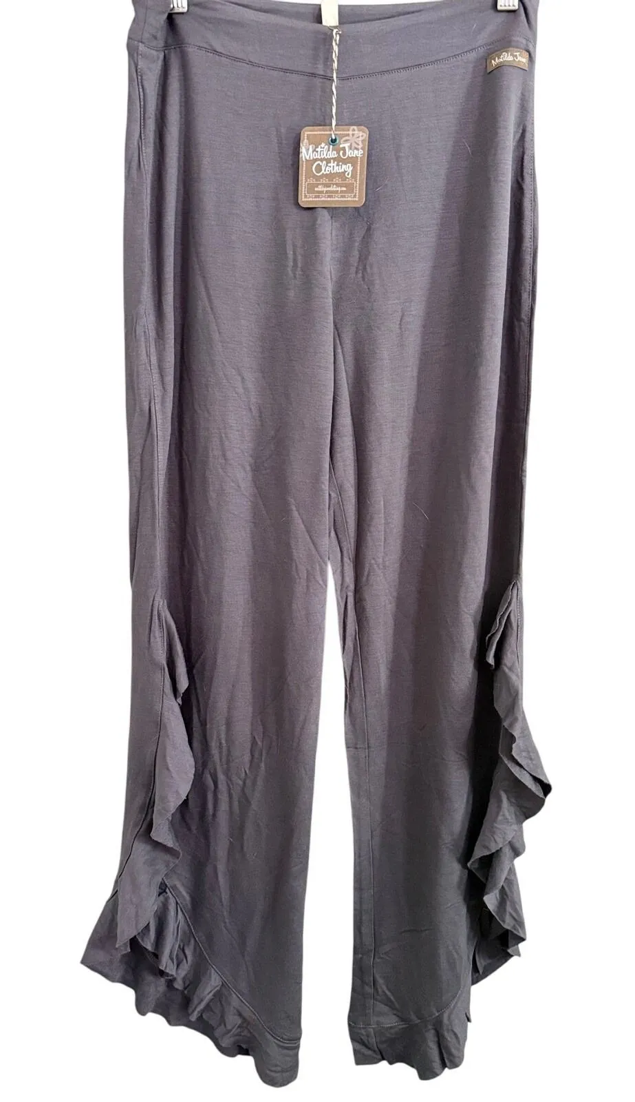 Matilda Jane Women's Gray Ruffle Hem Wide Leg Lounge Pants Size Medium - Image 1