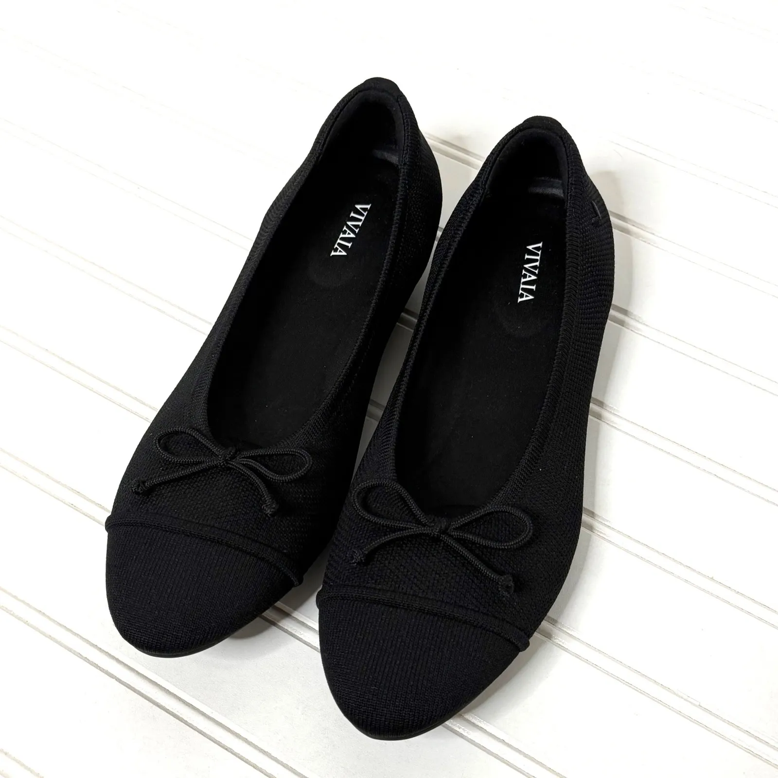 VIVAIA Tiana Black Knit Ballet Flats Bow Detail Women Size 41 EU 9.5 US - Image 4