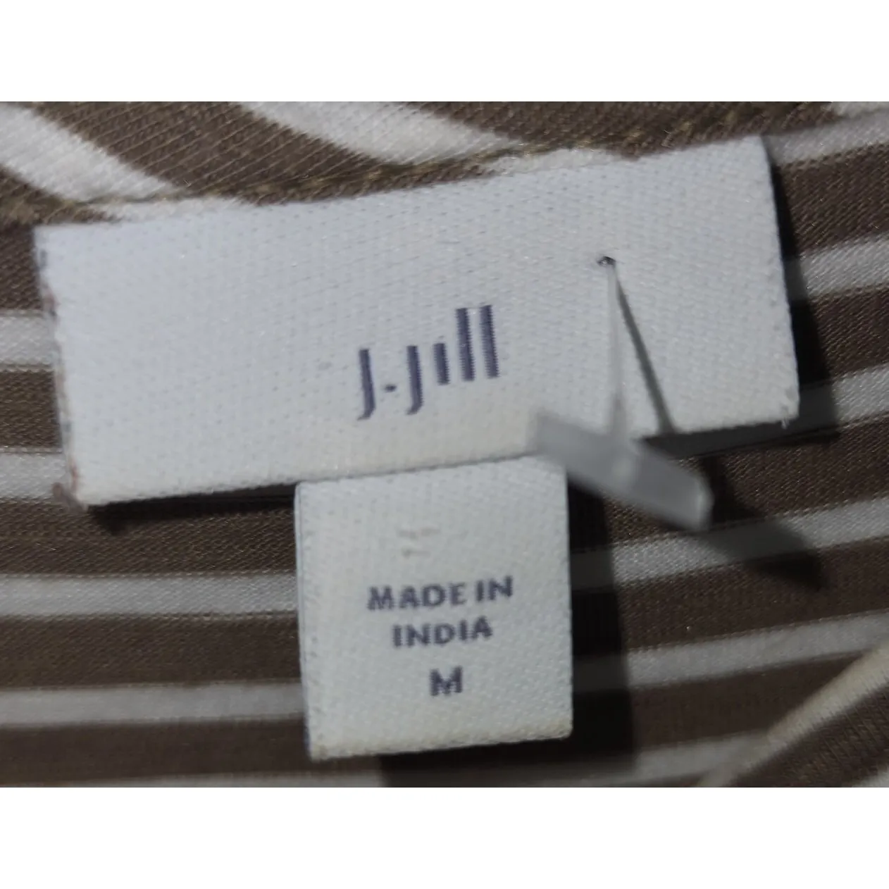 J. JillStriped Dress Bell Sleeve Crochet Trim Casual Tunic Dress‎ Brown Size 8 - Image 4