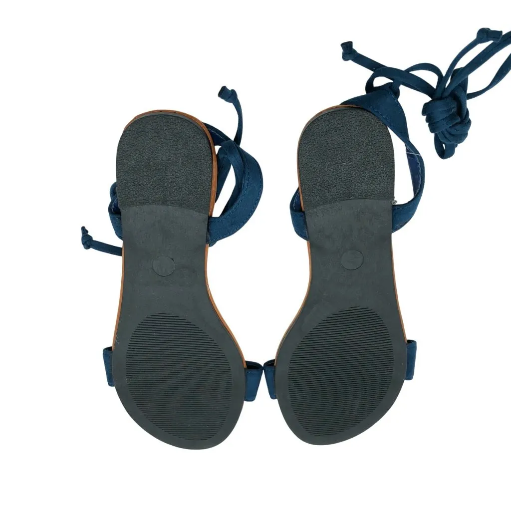SandalUp Womens Sandals Lace Up Strappy Faux Suede Navy Blue Size 6 - Image 4