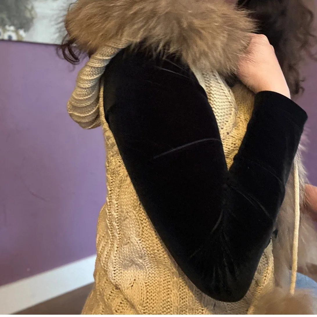 Fur Trim Linda Richards Luxury Beige Womens Collar Cable Knit Sweater Vest Sz XS Tan - Image 7