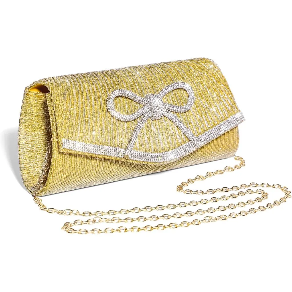 ⚡ Women's Yellow Bow Sparkly Glitter Evening Rhinestone Party Prom Clutch Bag - Image 4