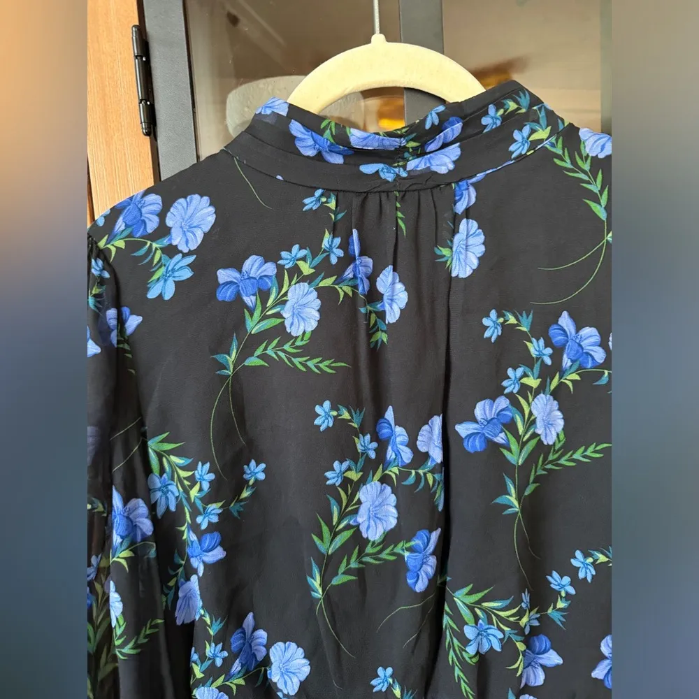 Shoshanna Kiana Mixed Floral Mini Dress cocktail long sleeve mock neck navy - Image 9