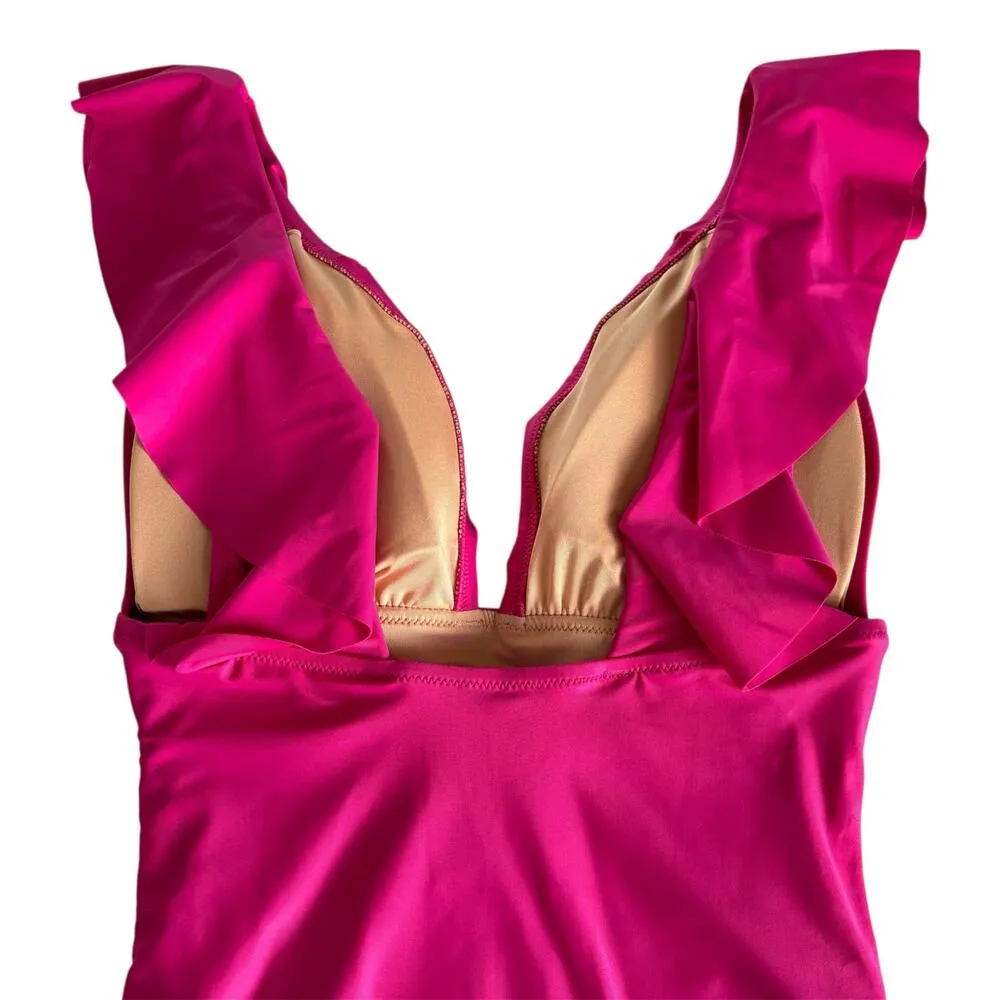 J.Crew Radiant Fuchsia Pink Ruched Ruffle One Piece Swimsuit Women’s Size 8 NWT - Image 7