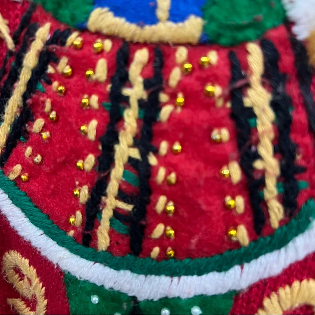 Vintage embroidery pom pom button up Red cardigan beaded Sweater size L FLAWS Size L - Image 8