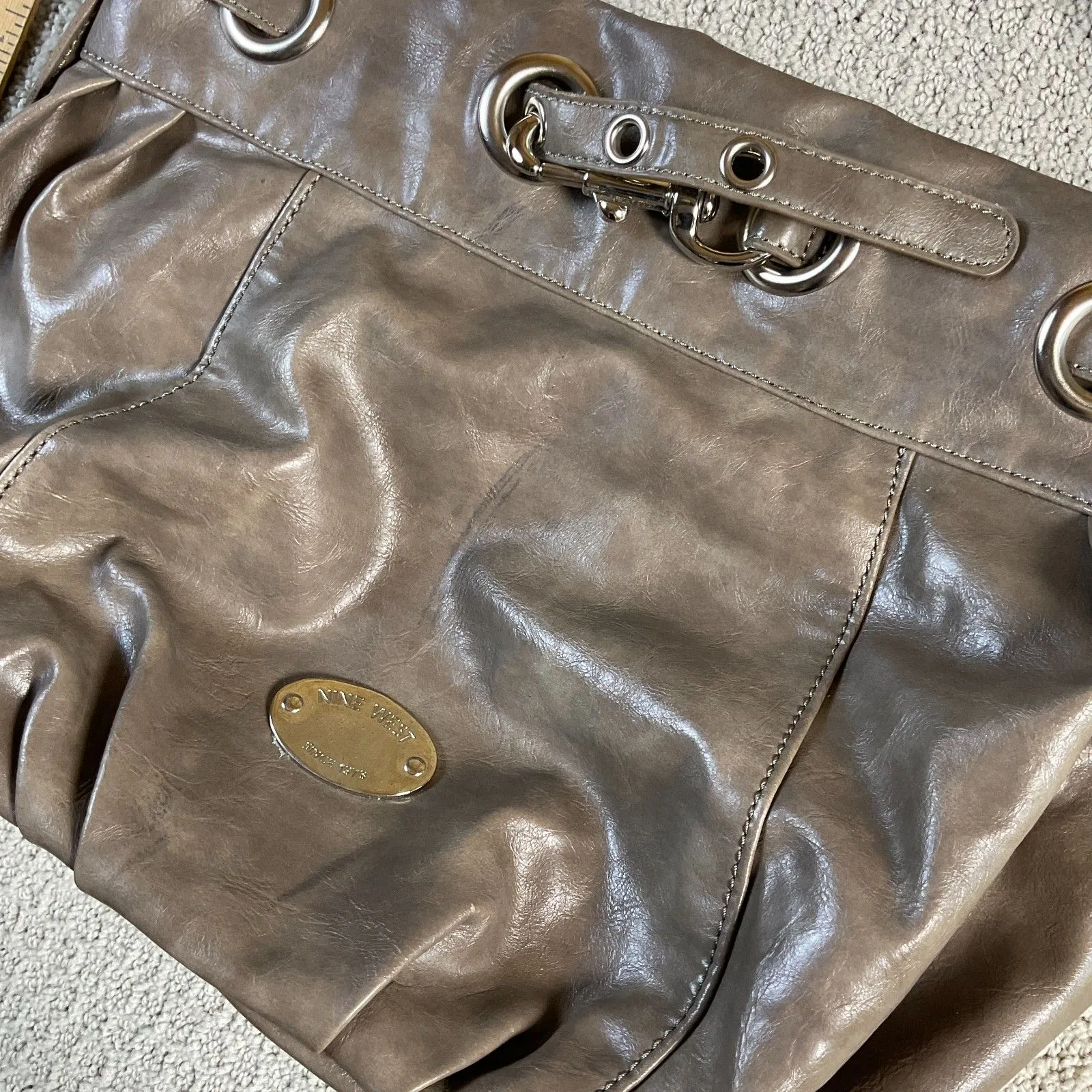 Nine West Taupe Hobo Bag Purse Top Handle‎ Shoulder Bag Everyday Designer - Image 3