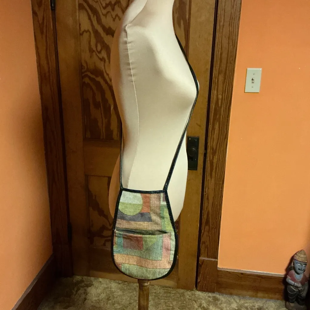 Vintage Abstract Crossbody Bag 90s Boho Fabric Purse Small Artisan Shoulder Bag - Image 5