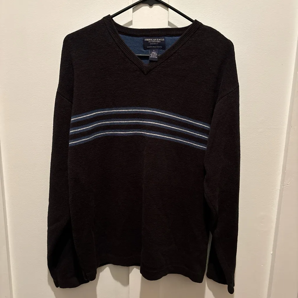 American Eagle Outfitters Striped Black & Blue Sweater - Image 2