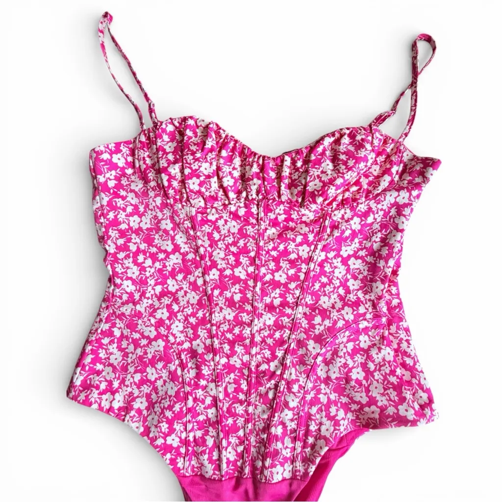 Zara NWT Women's Pink Floral Corset Bodysuit Bustier Sleeveless Barbiecore L - Image 3