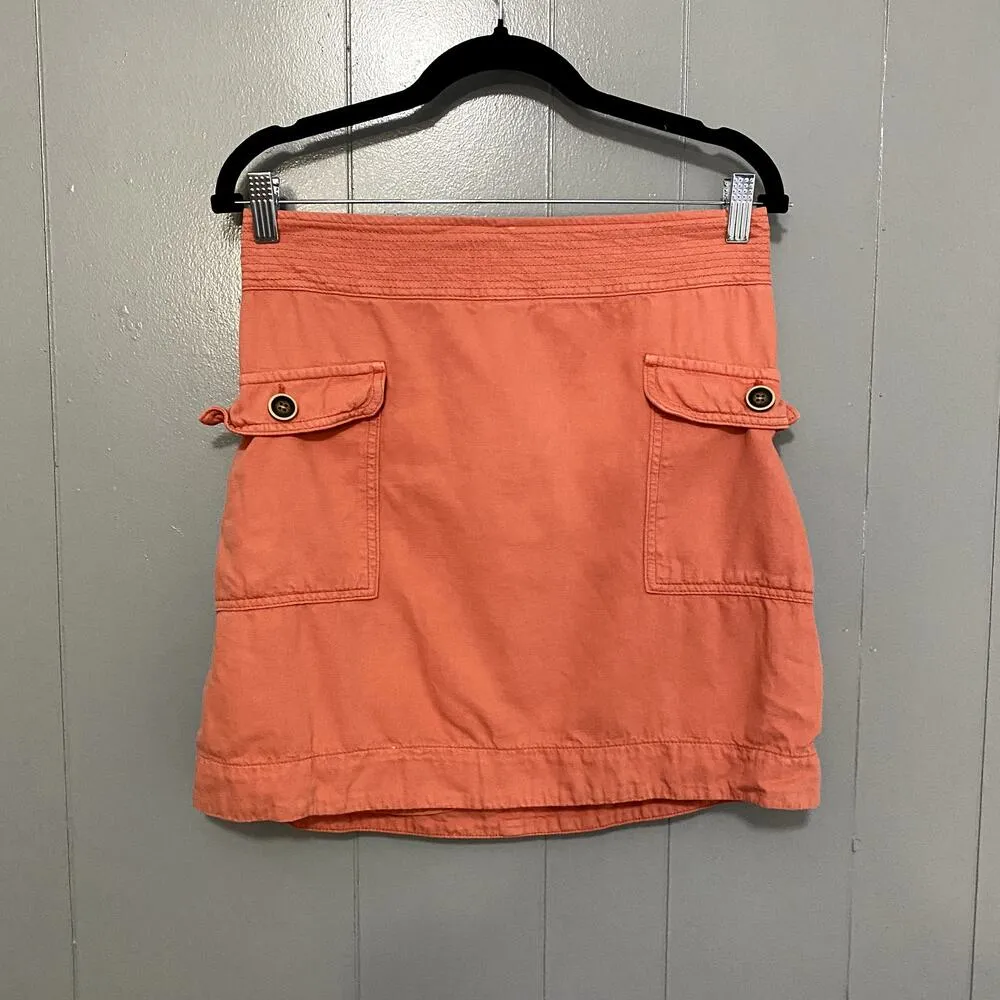 Anthropologie Orange Cotton Linen Blend Boho Cargo Utility Mini Skirt 10 - Image 2
