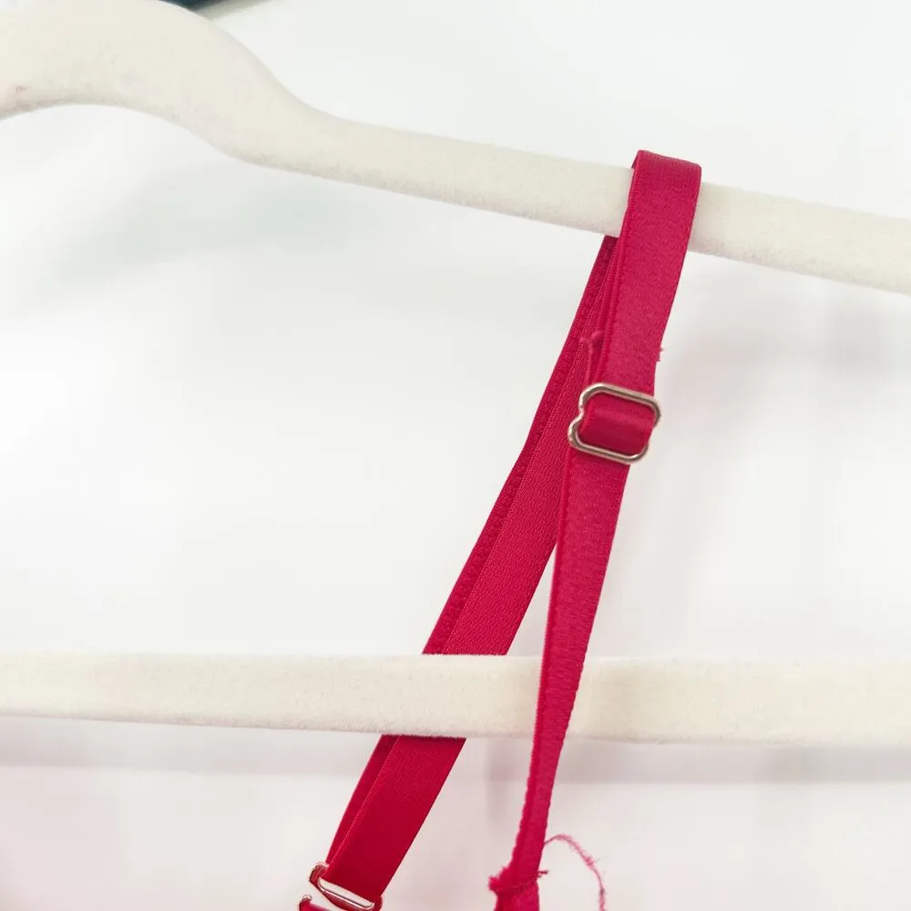 INC International Concepts Lace Pointelle Mesh Bustier Corset Longline Bra Large Red - Image 3